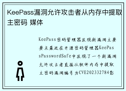 KeePass漏洞允许攻击者从内存中提取主密码 媒体 KeePass漏洞允许攻击者从内存中提取主密码 媒体